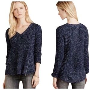 Moth by Anthropologie Blue Side Zipper Sweater